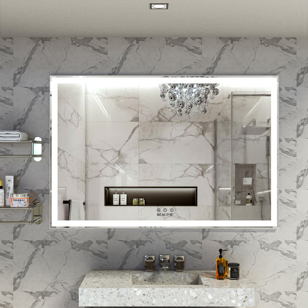 60x40" Rectangular Framed Wall Mounted LED Bathroom Vanity Mirror