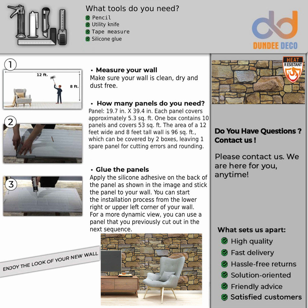 Faux Stone 3D Wall Panels, Beige Bronze Lilac, Set of 10, Covers 54 sq ft