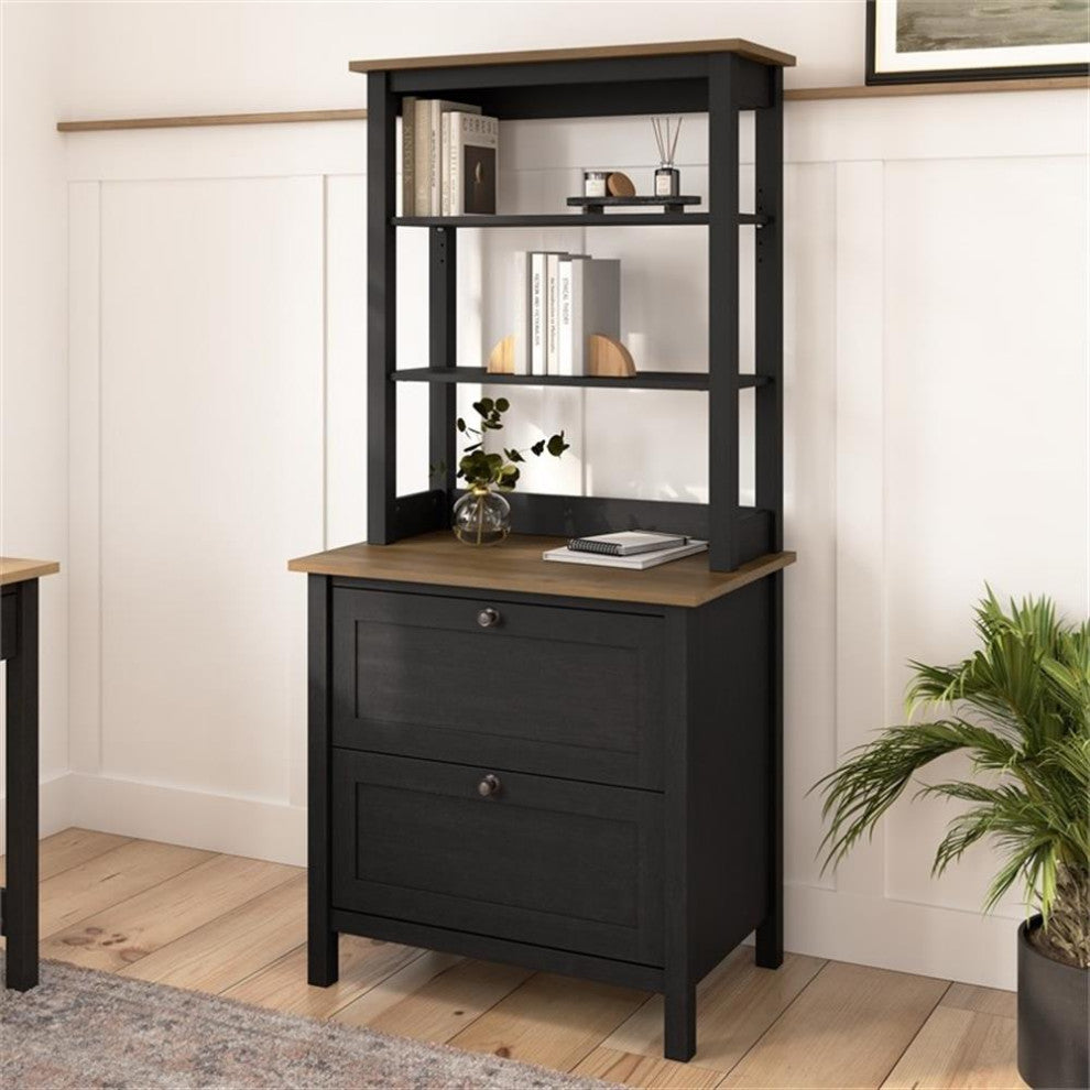 Mayfield Bookcase with Drawers in Vintage Black and Reclaimed Pine