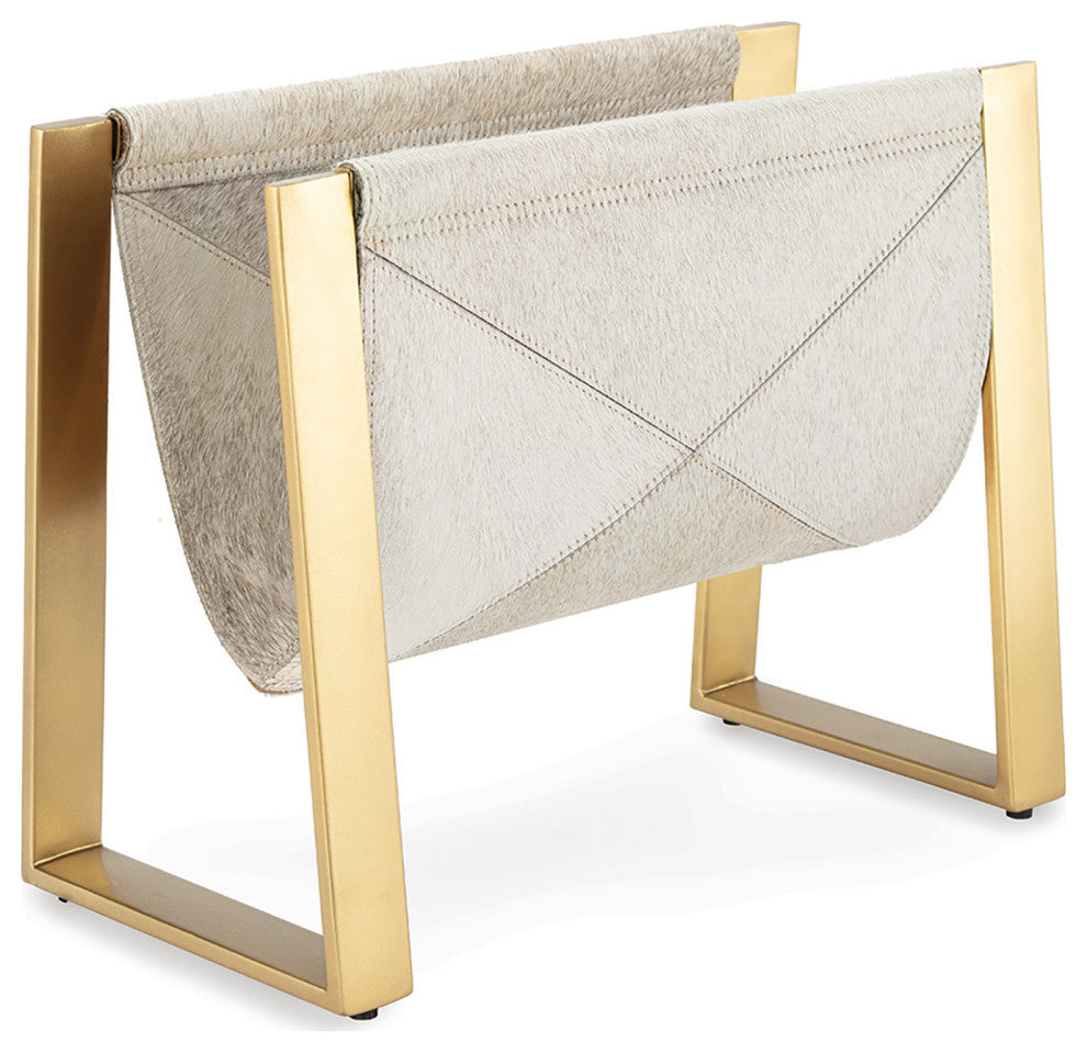 Andres Hair on Hide Magazine Rack, Brass