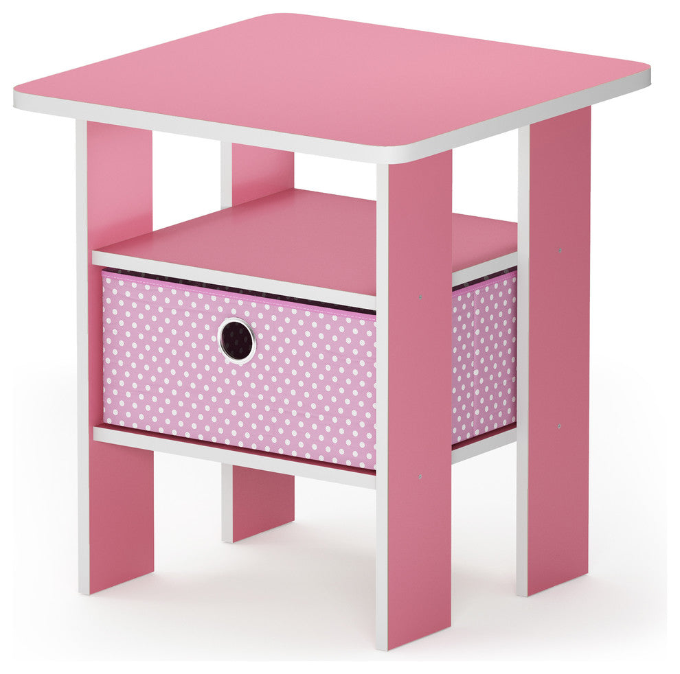 Furinno Andrey End Table Nightstand With Bin Drawer, Pink