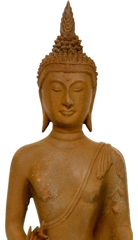 21" Thai Standing Gebon Rust Patina Buddha Statue