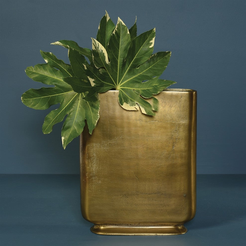 Cast Metal Minimalist Brass Gold Thin Vase | Geometric Tall 16" Modern Simple