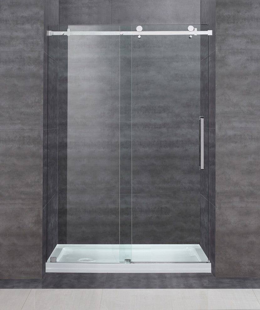 Moselle 48"x77.5" Completely Frameless Sliding Shower Door, Left Base, Stainless