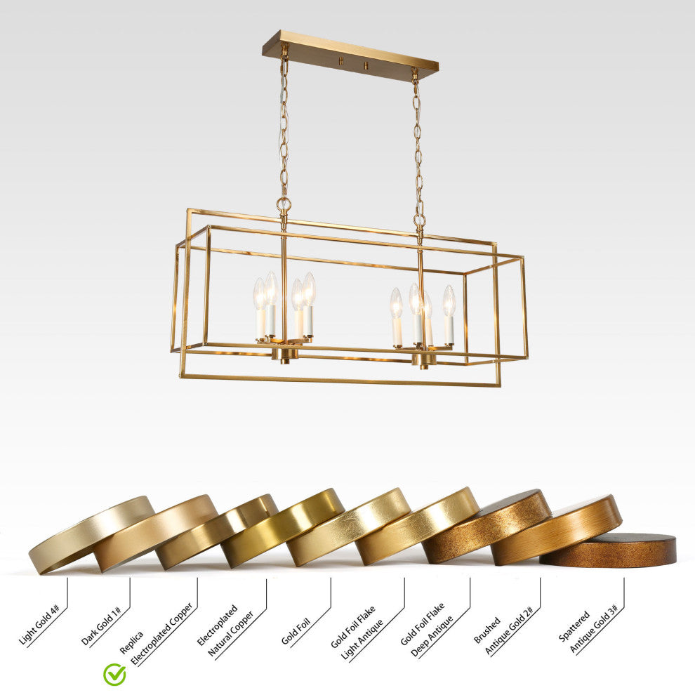 LNC Ellan 8-Light Polished Brass and Matte White Modern Kitchen Island Light