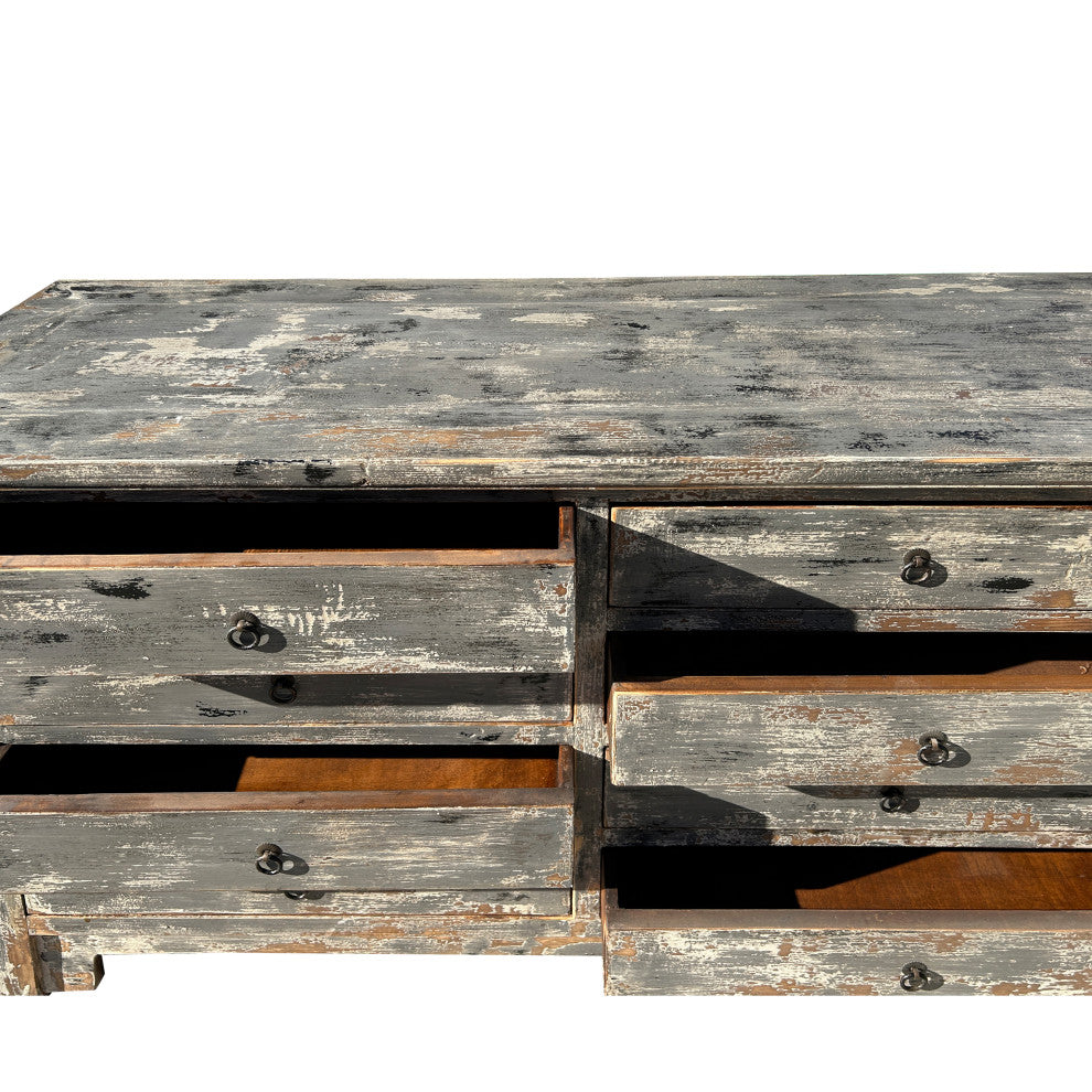 Distressed Gray Slope Side 8 Drawers Credenza Sideboard Console Cabinet Hws4417