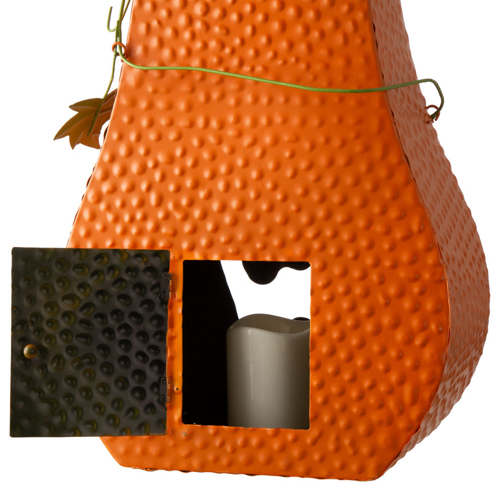 23.62"H Halloween Metal Jack-O-Lantern With LED Pillar