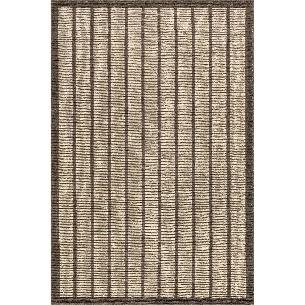 Eva Block Stripe Wool Area Rug, Brown 2' 6" x 8'
