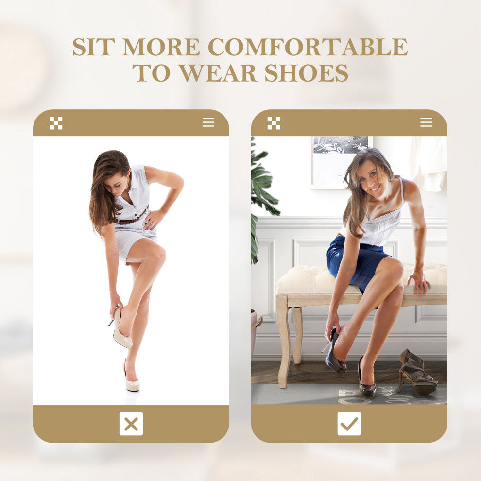 Wood Bench, Upholstered Ottoman, Tufted Bedroom Bench, Beige