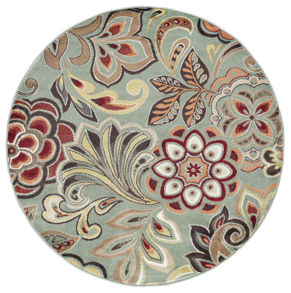 Dilek Transitional Floral Area Rug, Seafoam, 7'10'' Round