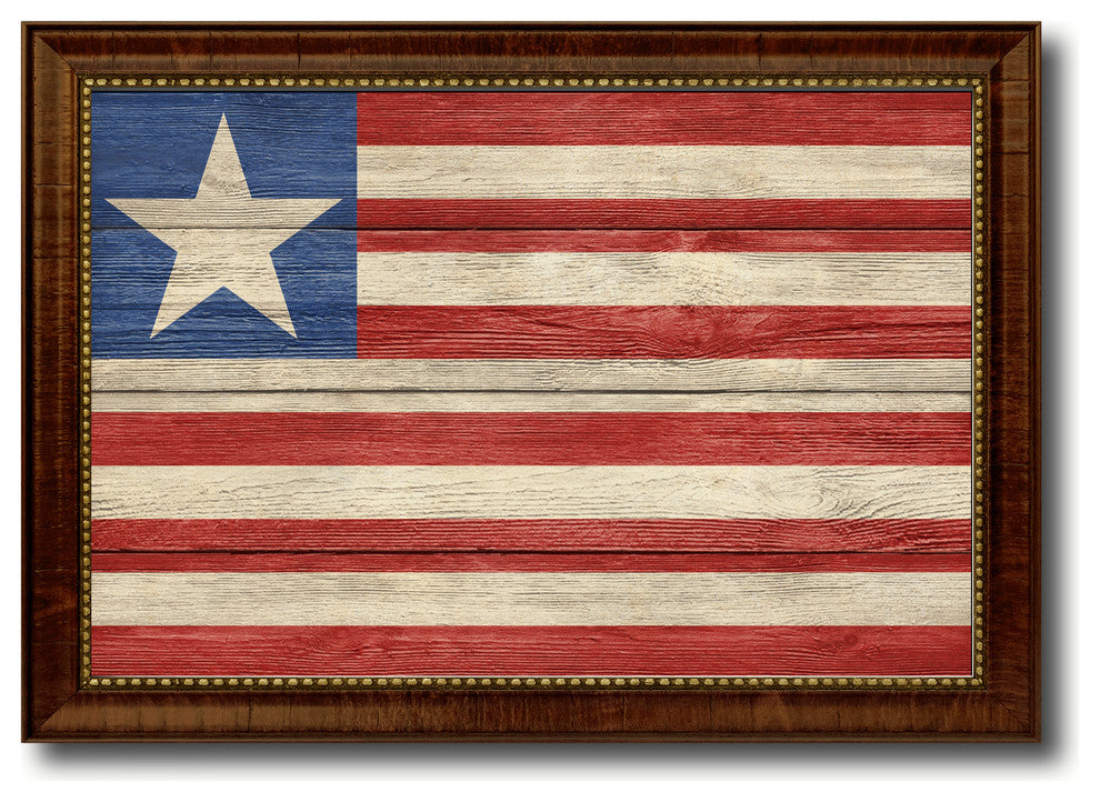 Liberia Country Textured Flag Print With Brown Gold Frame, 15"X21"