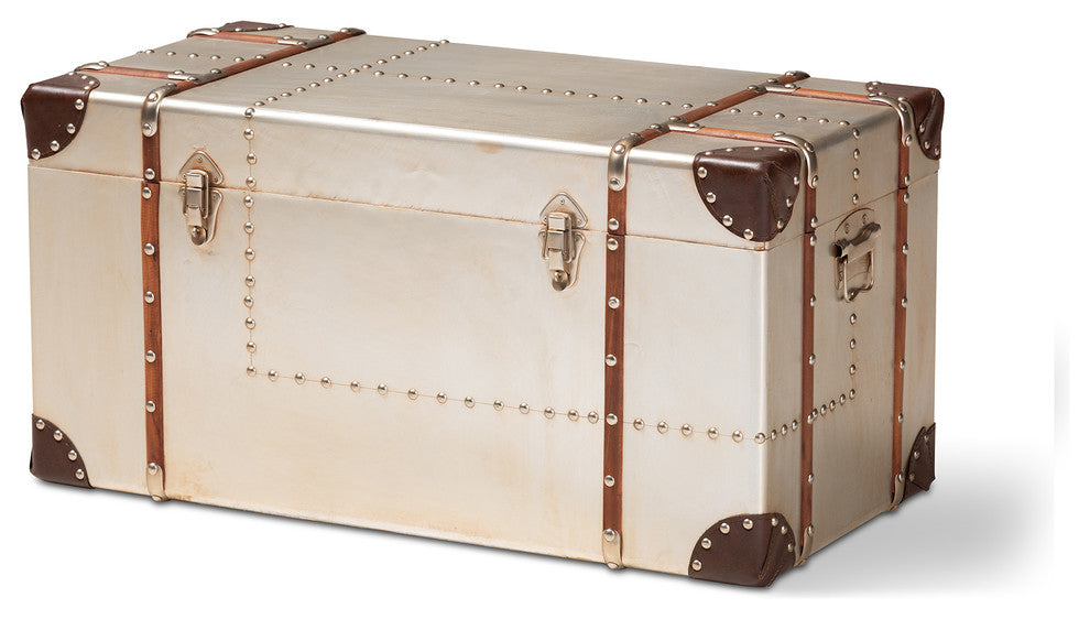 Lucas French Industrial Silver Metal Storage Trunk