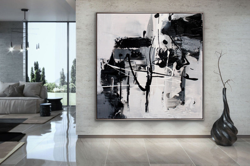 48x48" Crazy Black and White Contemporary Art Large Modern Abstract Painting