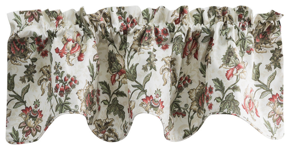 Madison Floral 58"x15" Lined Scallop Valance, Brick