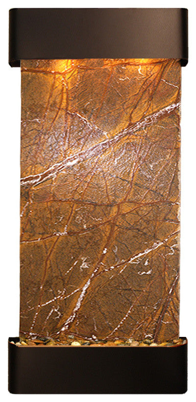Cascade Springs Water Fountain, Brown Marble, Blackened Copper, Round