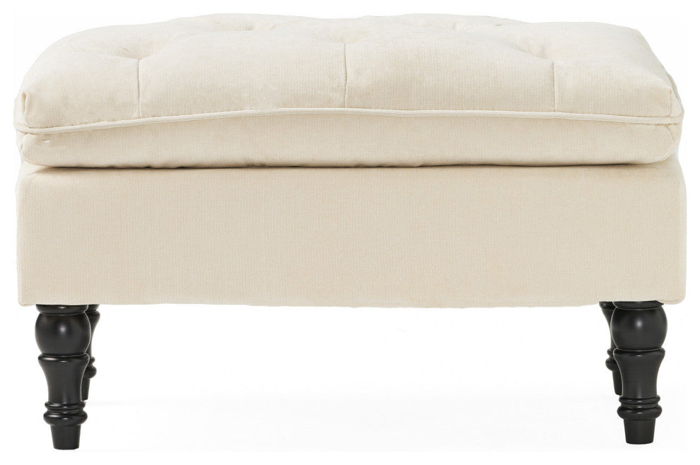 GDF Studio Cordoba Contemporary Button Tufted Fabric Ottoman, Ivory White