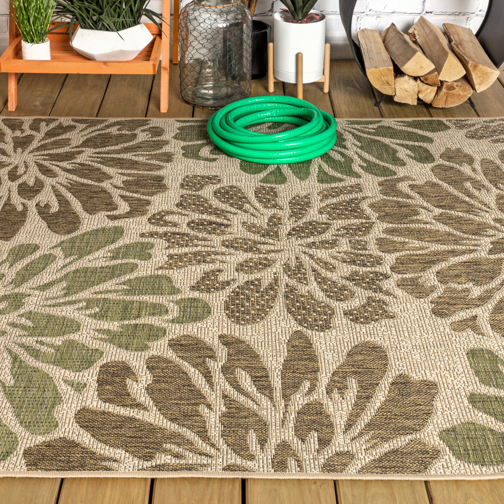 Zinnia Modern Floral Textured Weave Indoor/Outdoor Area Rug