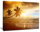 "Beautiful Palms At The Caribbean Beach" Seascape Art Canvas, 20"x12"