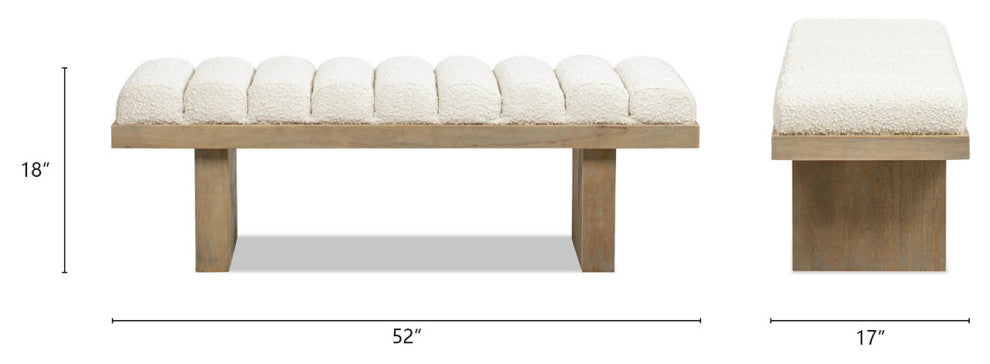 Bella 52" Vertical Tufted Modern Accent Bench, Ivory White Boucle