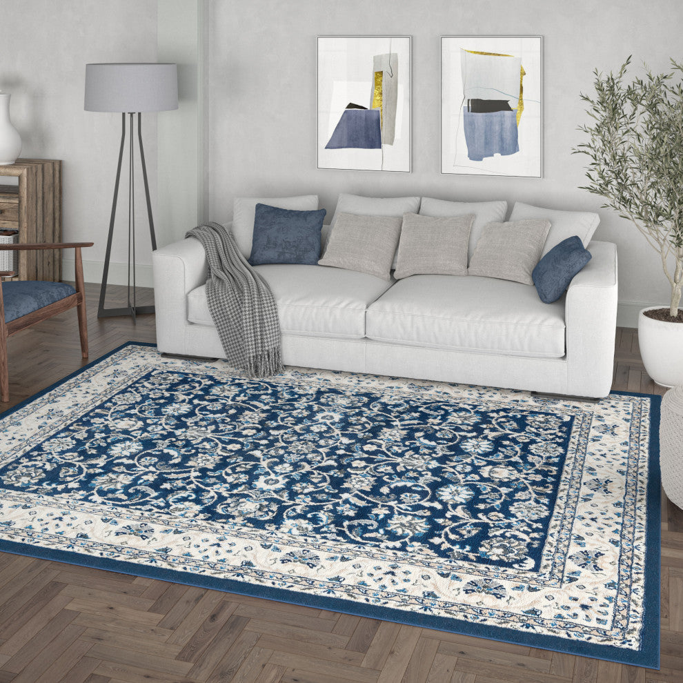 Tessie Traditional Floral Dark Blue Rectangle Area Rug, 7.6'x10'