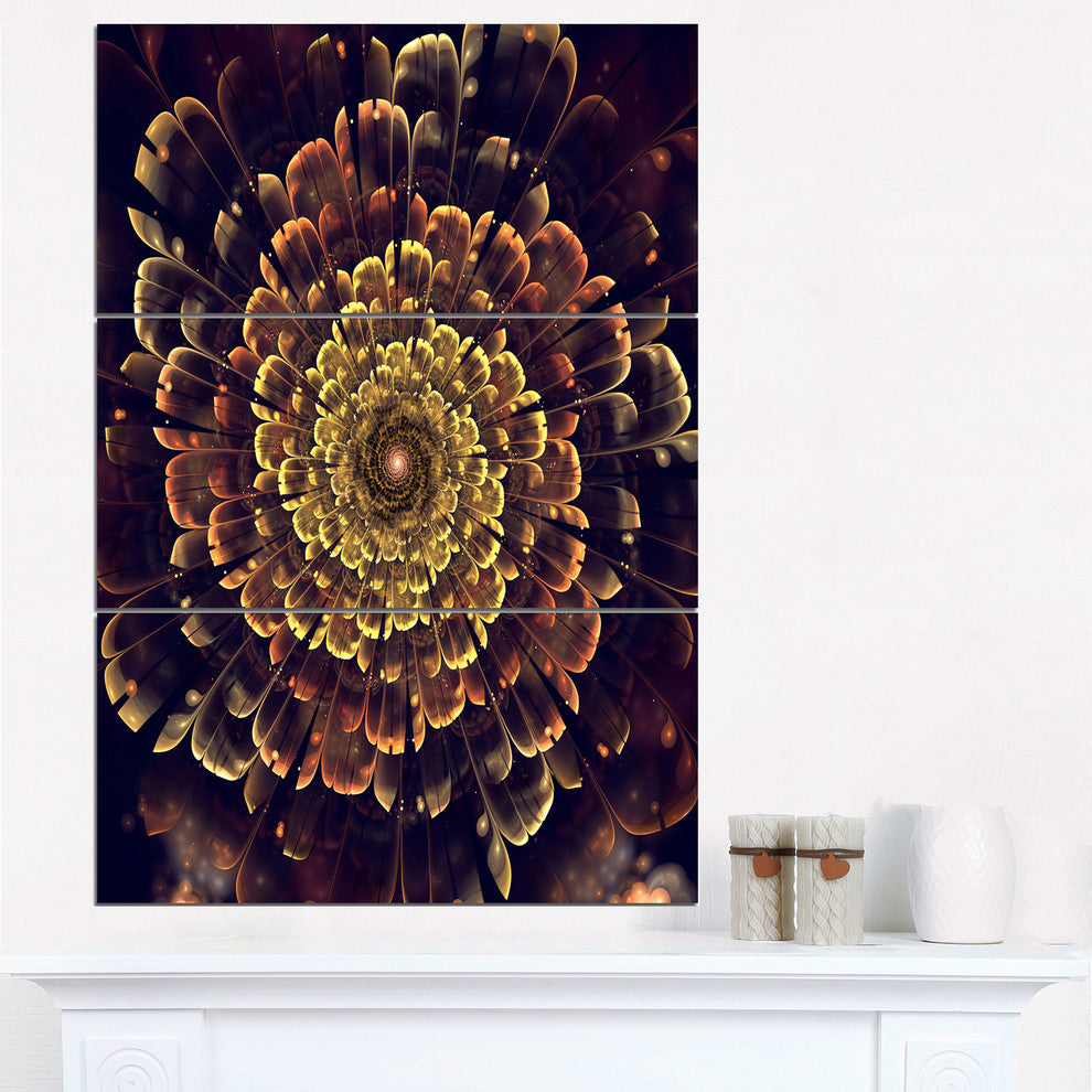 "Perfect Fractal Flower in Brown and Gold" Metal Wall Art, 3 Panels, 28"x36"