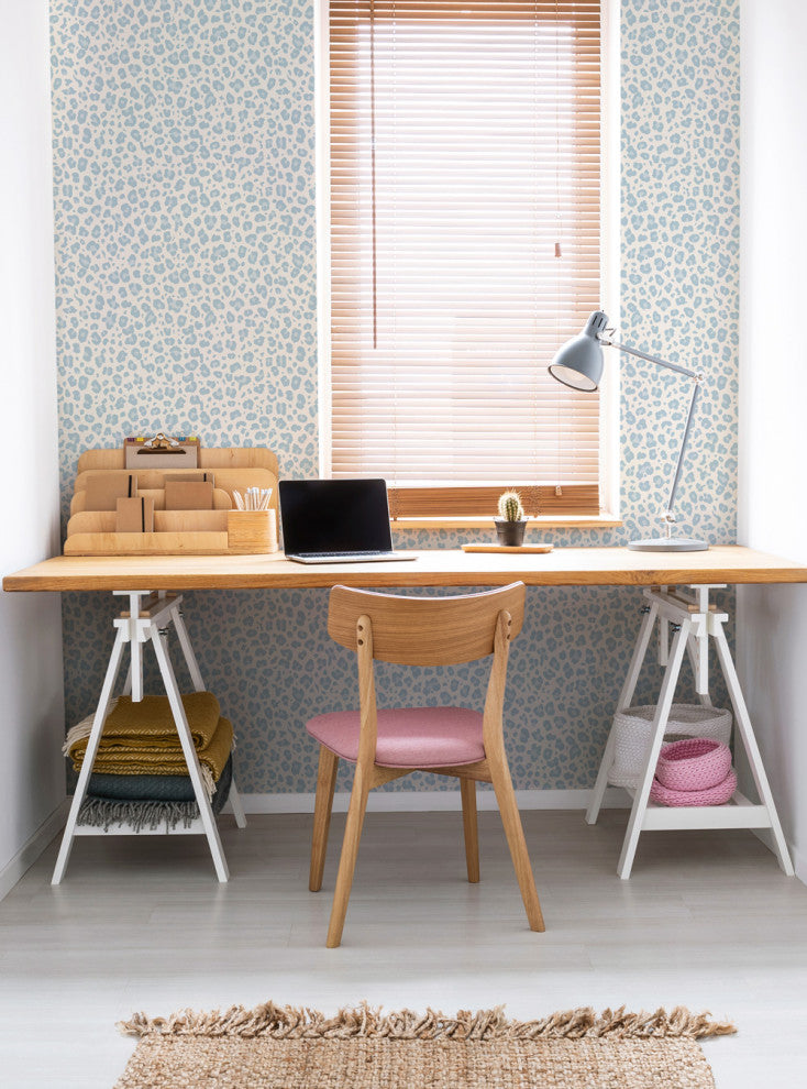 Animal Print Leopard Peel and Stick Vinyl Wallpaper, Light Blue, 24"w X 60"h