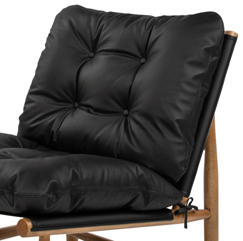 Oxford 26.5" Leather Mid-Century Modern Accent Chair, Noir Black