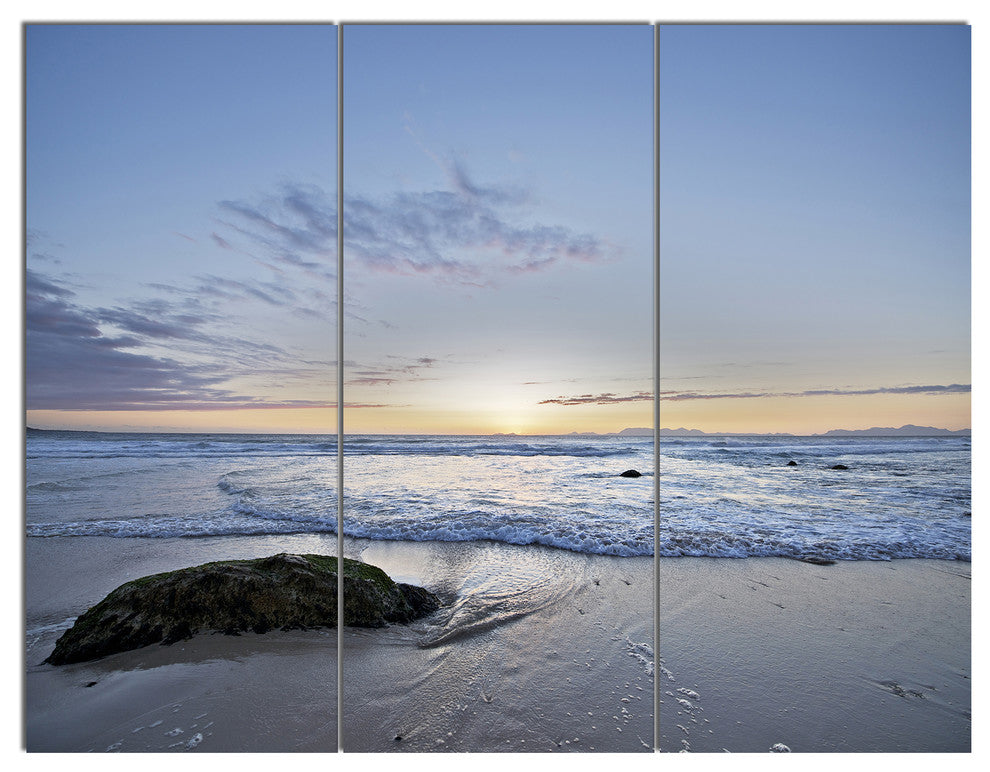 Beautiful Rocky Seashore in Blue, Seashore Canvas Art Print, 36x28, 3 Panels
