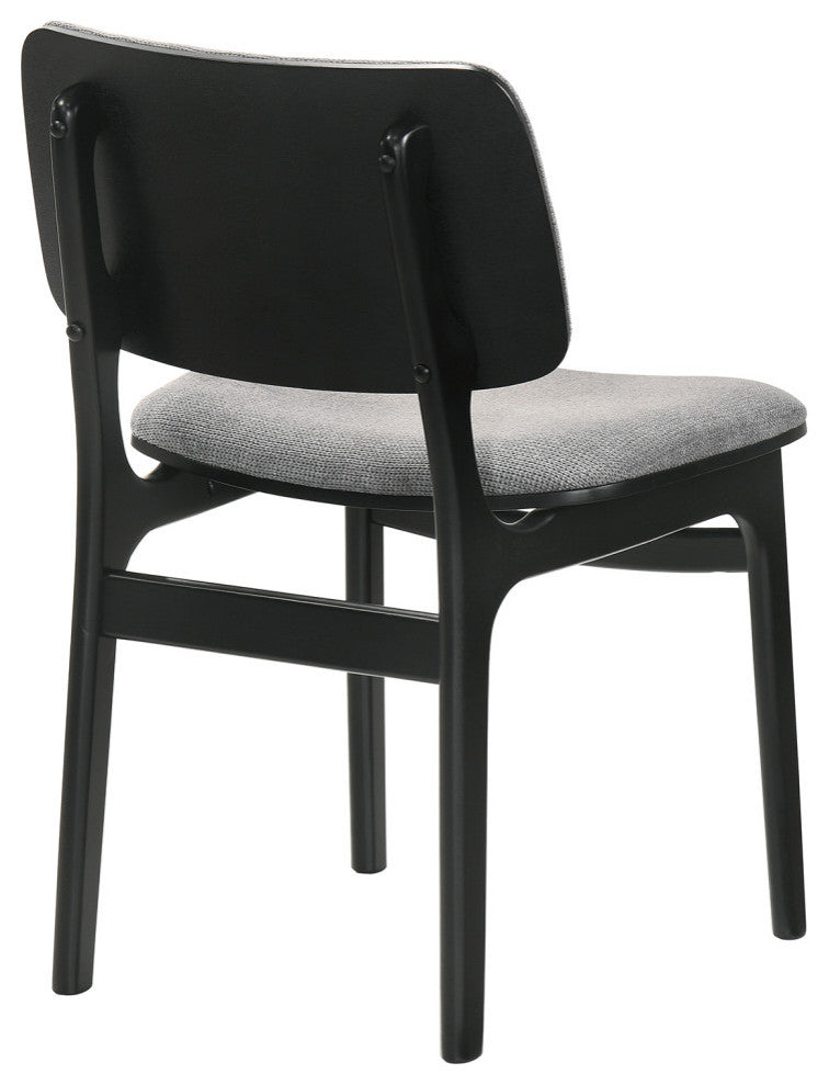 Lima Wood Dining Accent Chairs, Black Finish and Gray Fabric, Set of 2