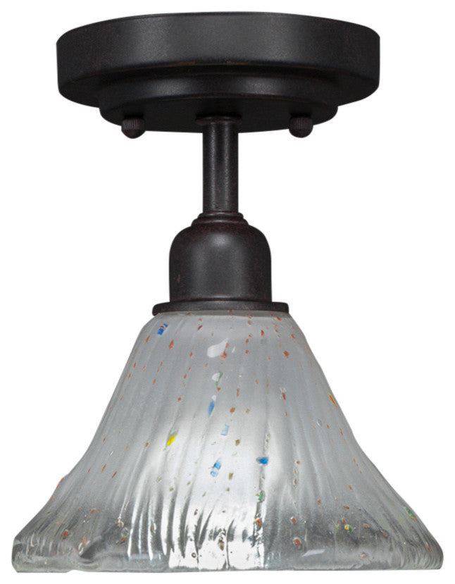 Vintage 1 Bulb Semi-Flush In Dark Granite, 7" Frosted Crystal Glass