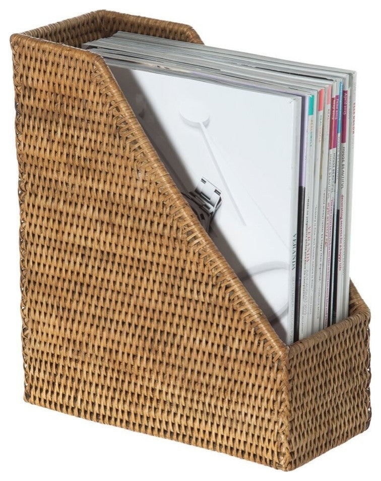 La Jolla Handwoven Rattan Magazine File, Handwoven, Honey-Brown