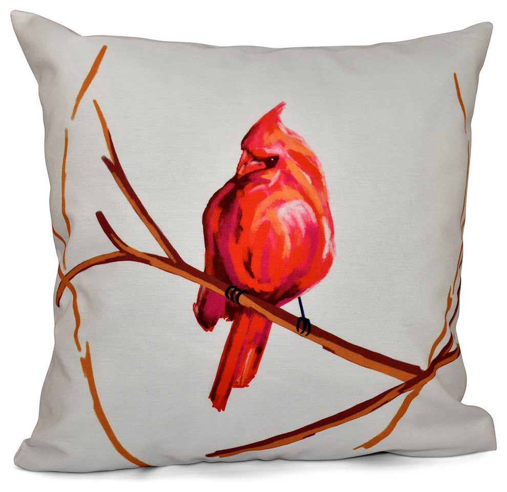 Cardinal Print Pillow, Ivory, 18"x18"