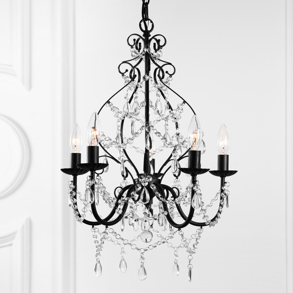 Maura 5-Light 17" Crystal and Metal Chandelier, Black