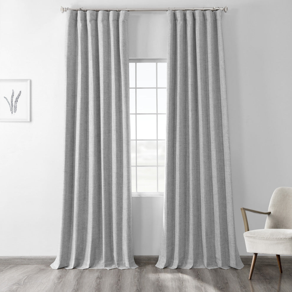 Vintage Thermal Cross Linen Weave Blackout Curtain Single Panel, Millennial Gray, 50"x120"