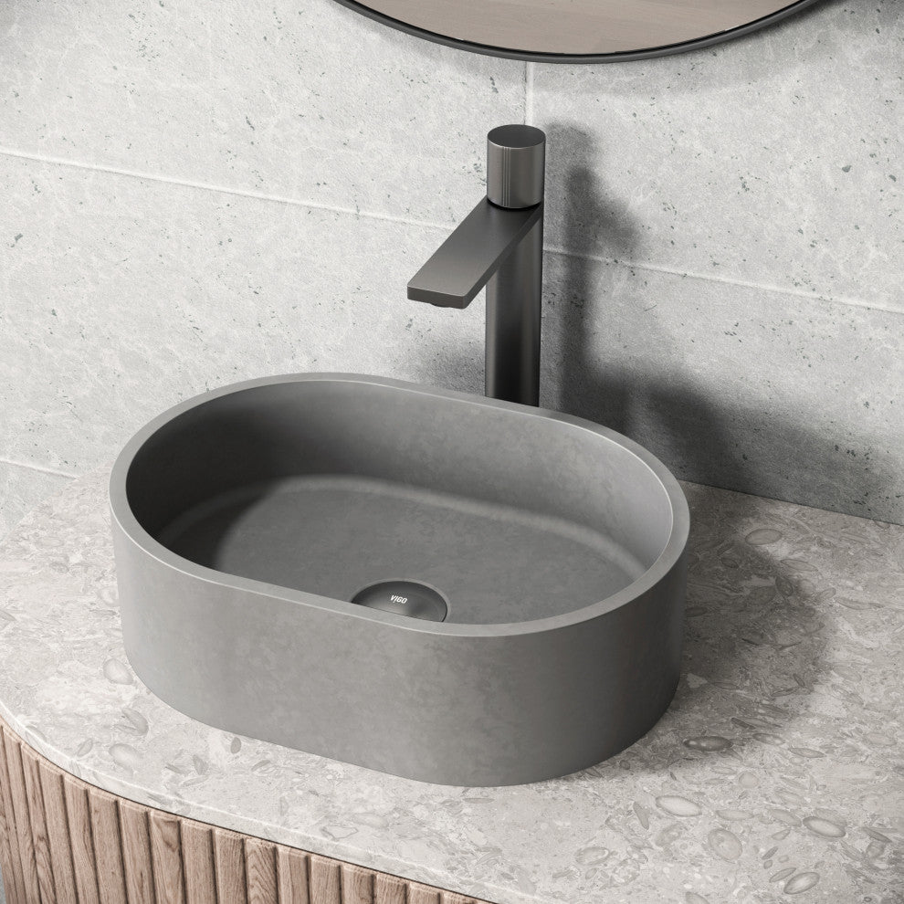 VIGO Giralda 16"L x 11"W x 5"H Concreto Stone Oval Bathroom Vessel Sink