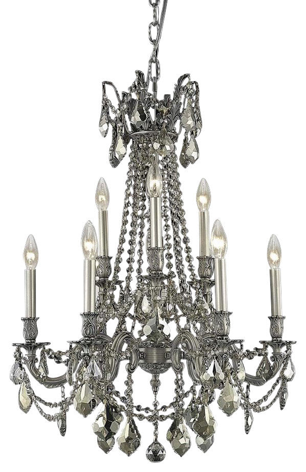 Elegant Rosalia Dining Room Light, Pewter Finish With Royal Cut Crystal