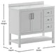 Vega Bath Vanity-Sink, Soft Close Doors, 3 Drawers, Carrara Marble Finish Top, White, 42 Inch