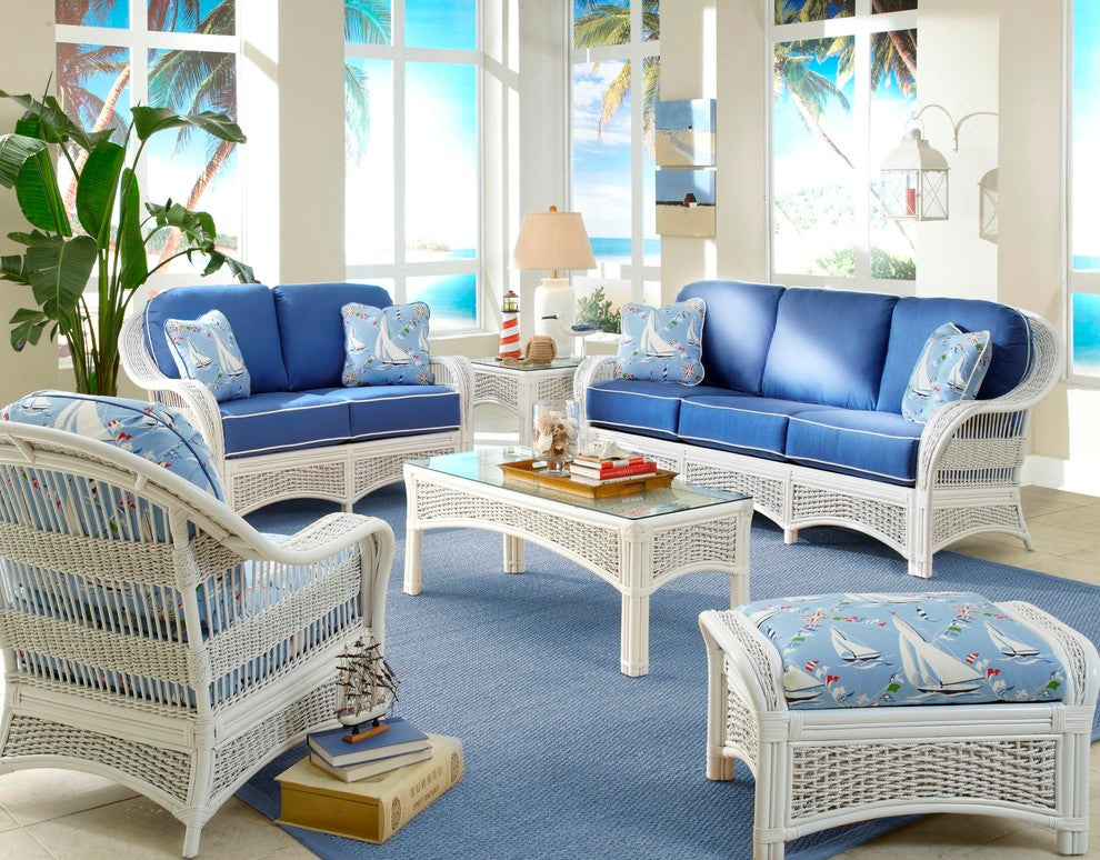 Regata 6-Piece Living Room Furniture Set, White, Callista-Stripe-Delft Fabric