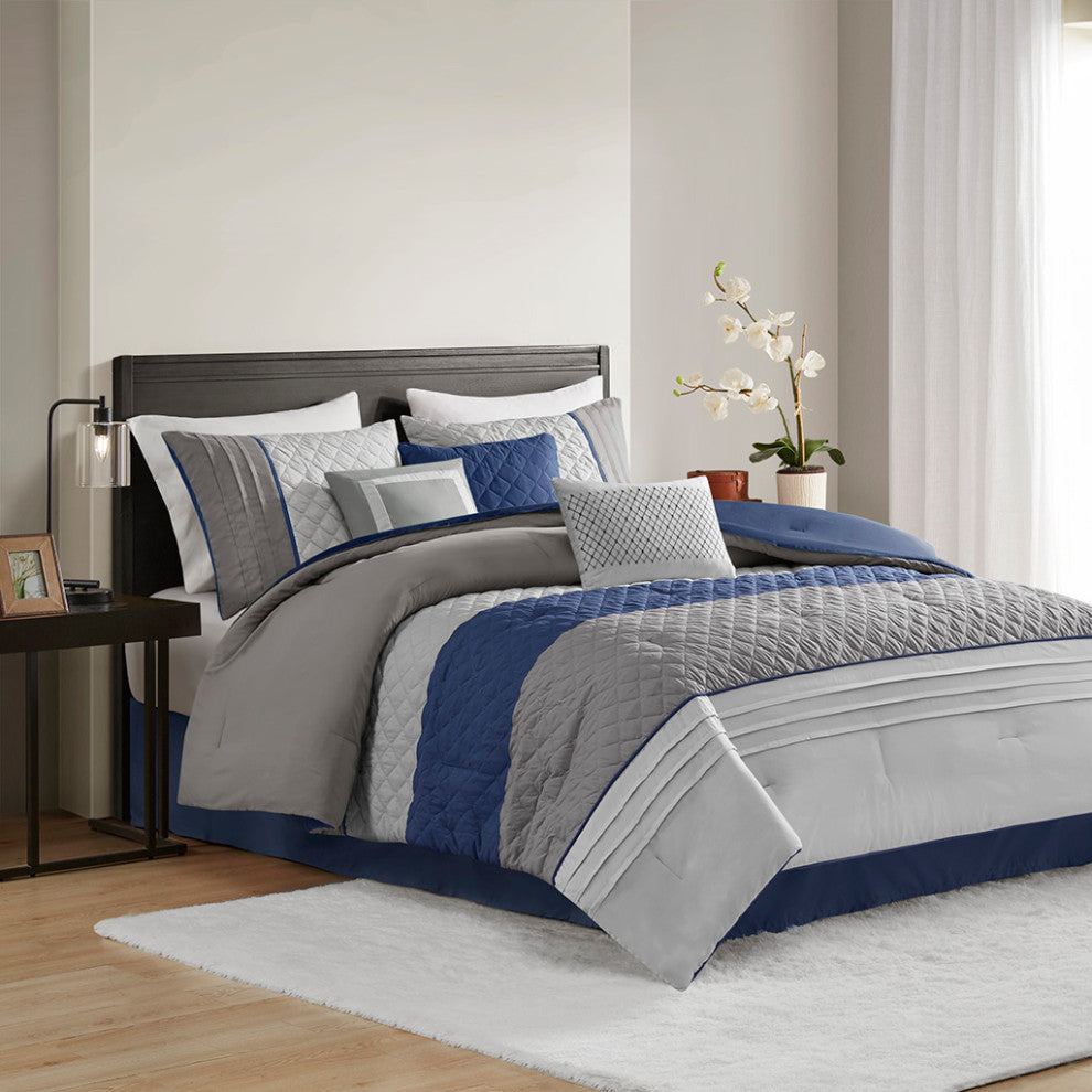 Madison Park Jenson 7 Piece Color Block Stripe Comforter Set With Throw Pillows