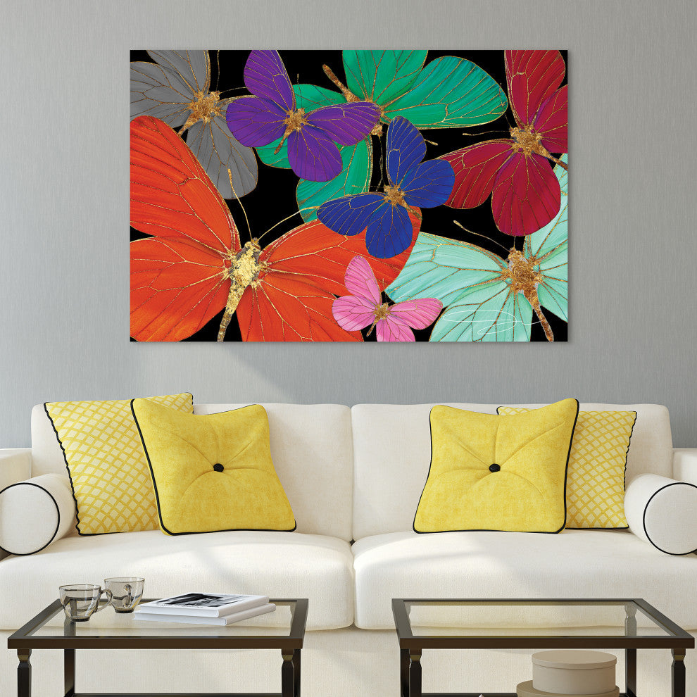 Colorful Butterflies Wall Art Unframed Free Floating Tempered Glass