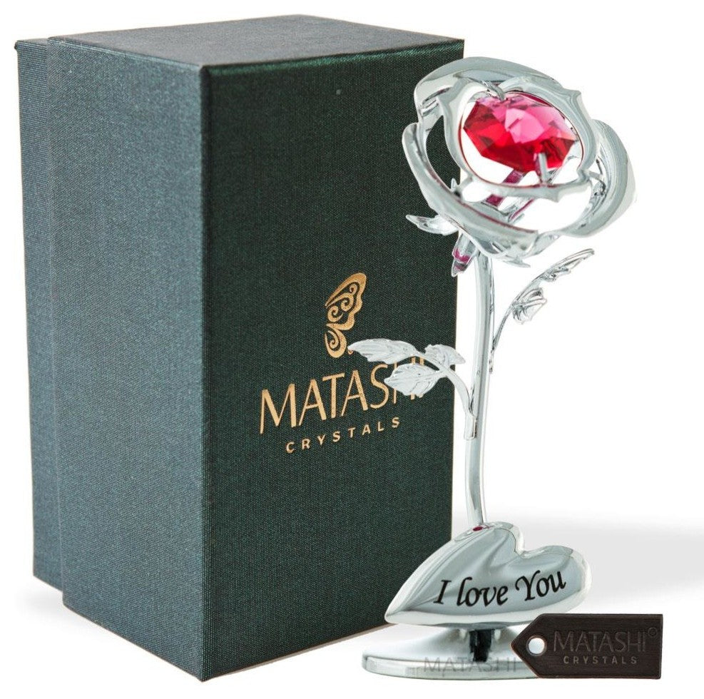 Single Chrome Plated Silver Rose Flower Tabletop Ornament