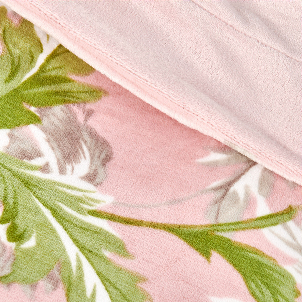 Floral Printed Flannel Throw, Geranium Blue
