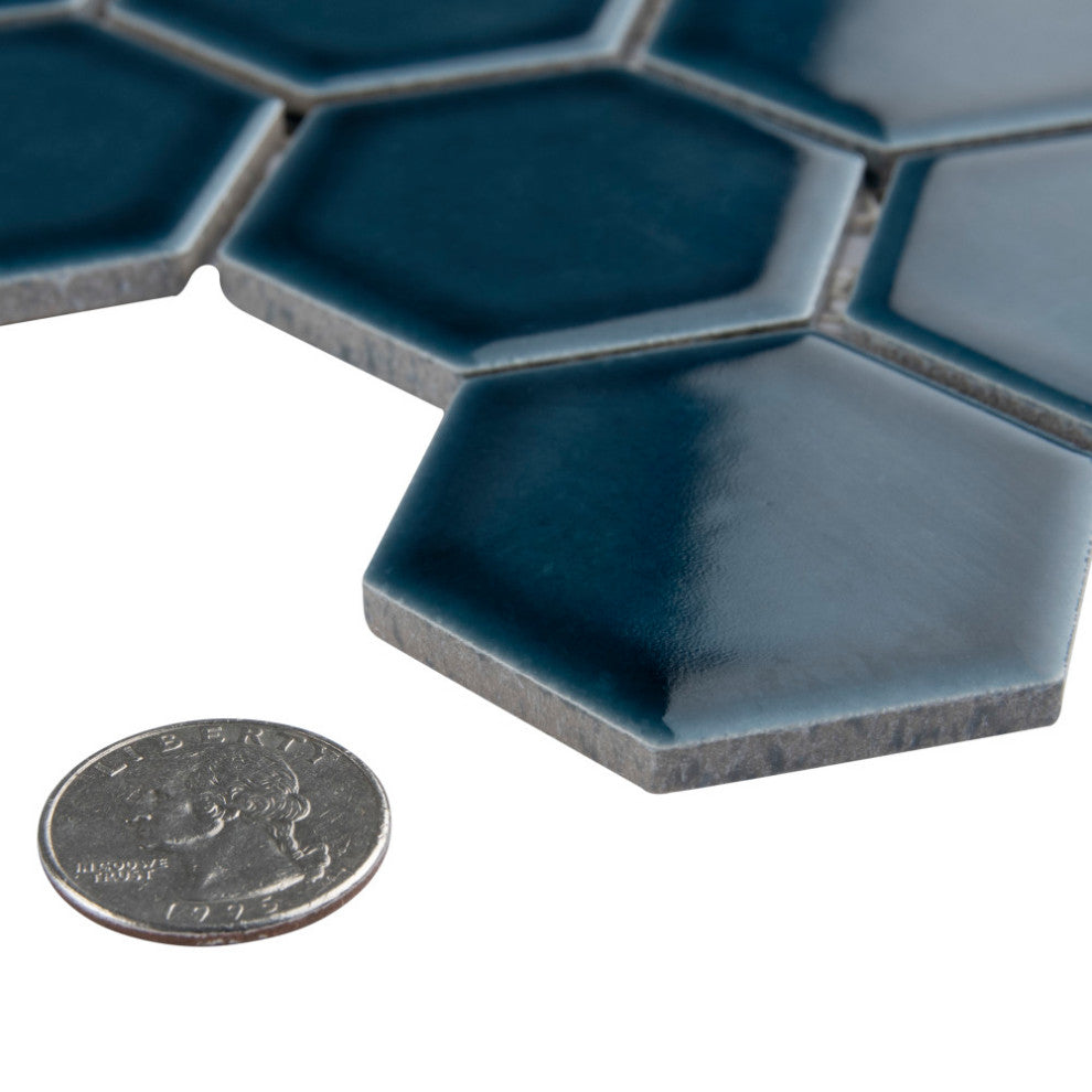 Tribeca 2" Hex Porcelain Mosaic Floor and Wall Tile, Glacier Blue