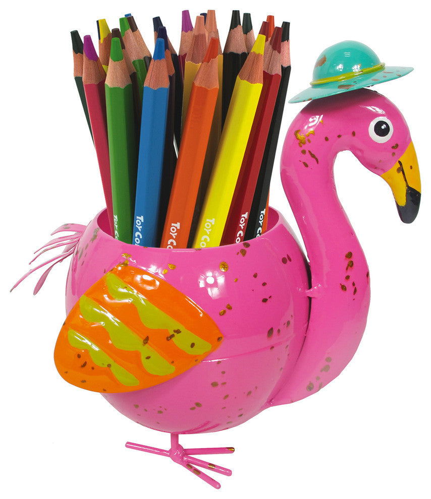 Metal Mini Flamingo Planter Garden Flower Pot Indoor Pen Holder Outdoor Yard Art