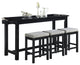 4 Pieces Pub Set, Cushioned Stools & Large Table With Charging Station, Black