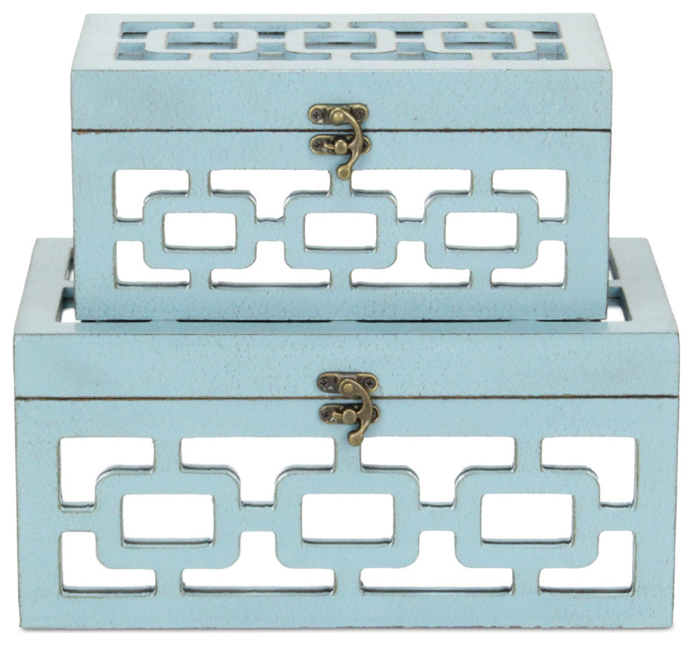 Distressed Mirror Keepsake Boxes, Black, Set of 2, Blue