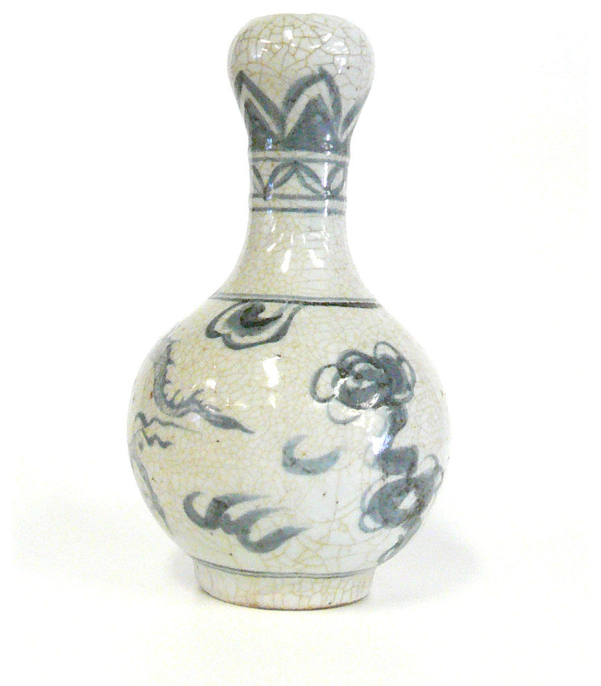 Chinese Gray Crackle Dragon Ceramic Pottery Vase