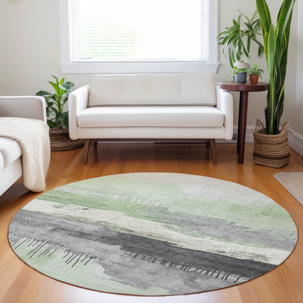 Machine Washable Indoor/Outdoor Chantille ACN1880 Mint 8' x 8' Round Rug