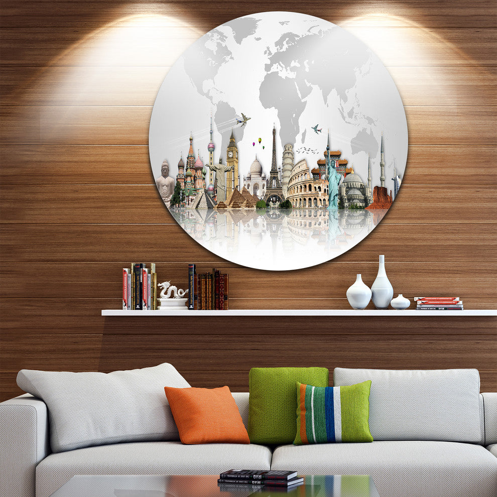 Famous Monuments Across World, Art Round Wall Art, 11"