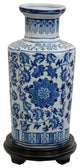 12" Floral Blue and White Porcelain Vase